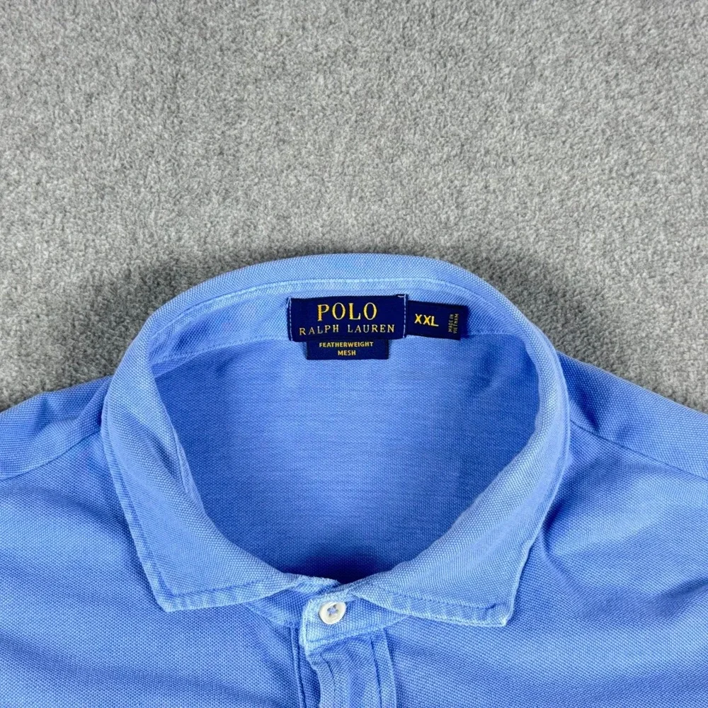 Polo Ralph Lauren Polo Shirt Mens XXL Blue Long Sleeve Featherweight‎ Mesh Logo